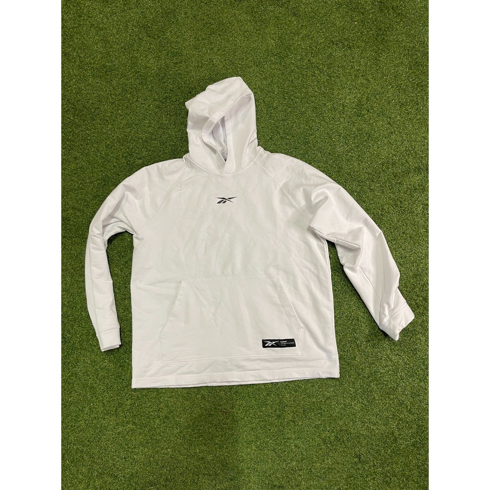 Reebok Hoodie Womens XL White‎ Logo Fleece Lined Long Classic Sleeve Pullover